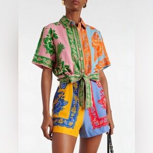 FARM RIO Mixed Lace Garden Scarves Romper with belt